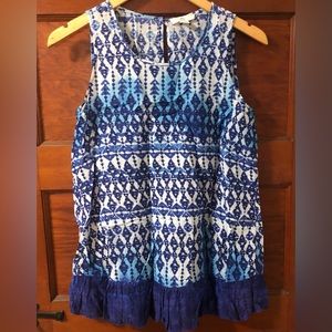 BLL Beach Lunch Lounge Sleeveless Blouse Top Size XS Blue Print